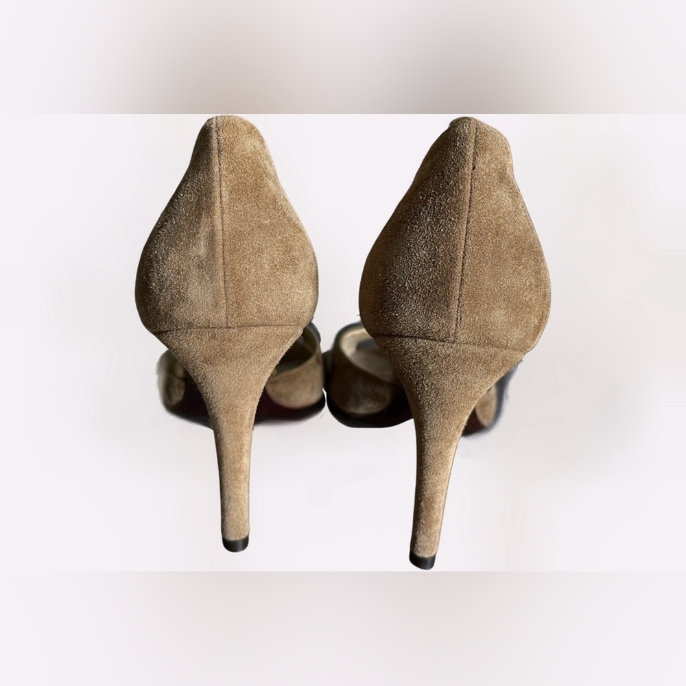 Ralph Lauren Purple Label Suede Brown Color Peep Toe Sexy Pumps Size 7 - Picture 14 of 17